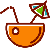 Cocktail In Coconut With Small Umbrella Icon