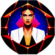 A high-end fashion show where a live dj mixes eclectic beats that complement the runway looks. low poly app icon