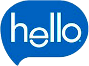 Hello speech bubble logo blue