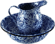 Blue Enamel Pitcher and Bowl