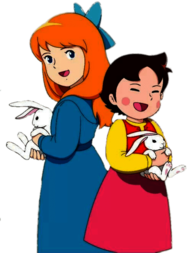 Heidi and Clara Holding Rabbits