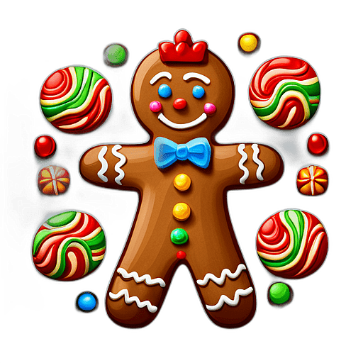 Gingerbread Man With Royal Icing Crown And Jewel Candies, Minimalist - Gingerbread Men, Decorated For Christmas, With Colorful Details And Icing, Single Item, No Shadow