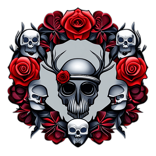 Gothic Black Wreath With Dark Roses, Thorns, And A Skull Centerpiece, Minimalist - Single View, Decorated With Christmas Decorations On Differenct Colours, High Detail, No Shadow