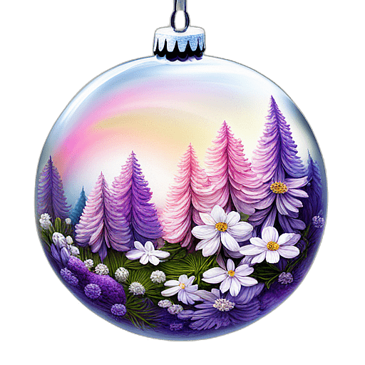 Floral Printed Bauble With Spring Blossoms, Minimalist - Single Item, Decorated Christmas Bauble, High Detail, No Shadow