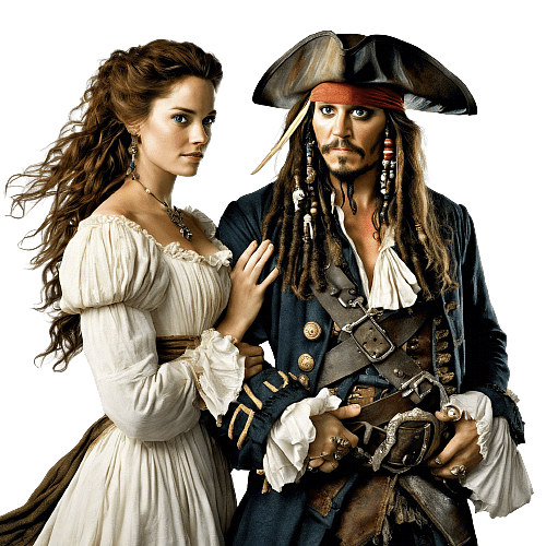 Keira Knightley and Johnny Depp in Pirates of the Carribean