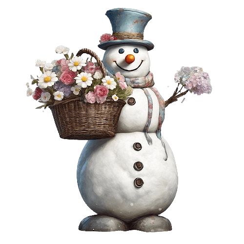 Snowman Holding a Flower Basket