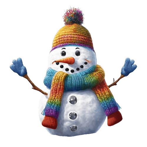 Snowman with Knitted Hat and Scarf