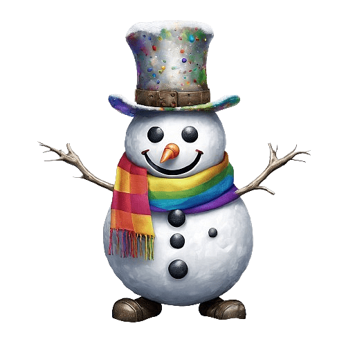 Snowman with Rainbow Scarf