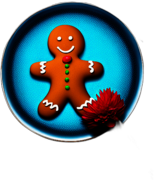 Gingerbread Man With A Fondant Flower Bouquet, Minimalist - Gingerbread Men, Decorated For Christmas, With Colorful Details And Icing, Single Item, No Shadow