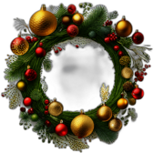Sunburst Wreath With Golden Twigs Radiating From A Circle Of Greenery, Minimalist - Single View, Decorated With Christmas Decorations On Differenct Colours, High Detail, No Shadow