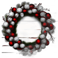 Farmhouse Chic Wreath With Cotton Bolls, Gingham Check, And Distressed Wood Sign, Minimalist - Single View, Decorated With Christmas Decorations On Differenct Colours, High Detail, No Shadow