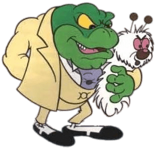 Baron Greenback Holding Nero the Fluffy Caterpillar