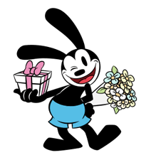Oswald the Lucky Rabbit Bringing Present and Flowers