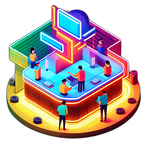 A neon-lit karaoke bar where friends cheer each other on as they sing their favorite hits. low poly app icon