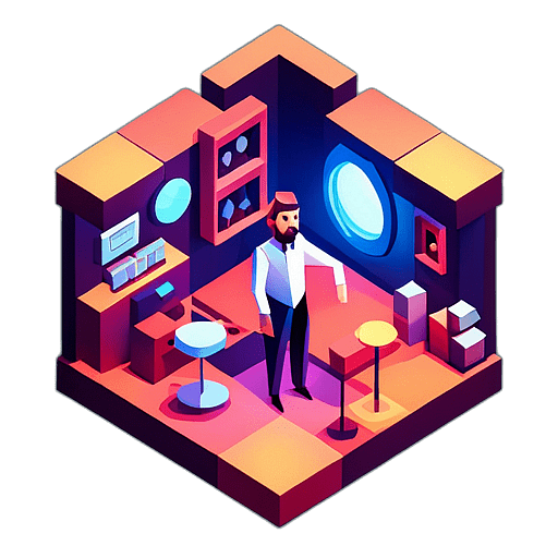 A moody blues bar where the soulful voice of the singer narrates tales of love and loss. low poly app icon