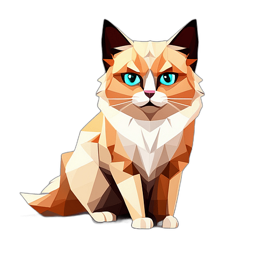 Birman Cat, Children'S Cartoon Animation Style - Full Body, Single View, No Shadow