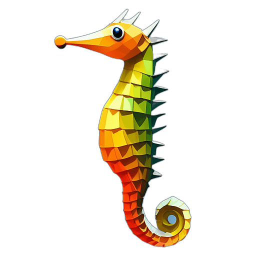 Seahorse, Cartoon Character - In The Style Of Pixar, Single View, No Shadow