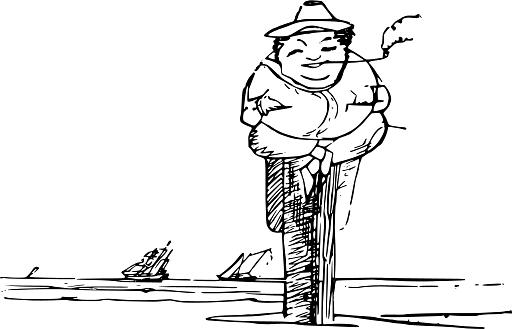 Edward Lear Drawing Man Sitting on a Post in the Middle of the Sea