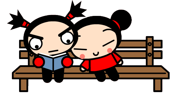 Pucca and Garu Sitting on A Bench
