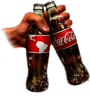 Hand Holding 2 Coca Cola Bottles