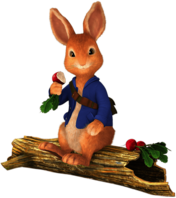 Peter Rabbit Sitting on Tree Trunk