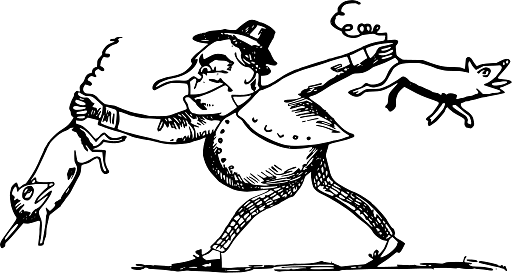 Edward Lear Drawing Man Holding Two Squeeling Pigs