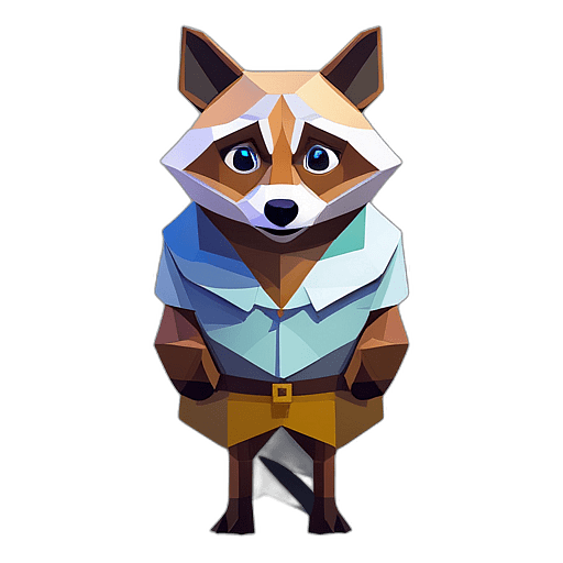 Raccoon, Cartoon Character - In The Style Of Pixar, Single View, No Shadow