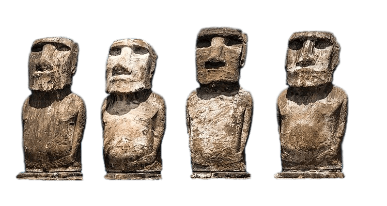 Four Aligned Easter Island Moai Statues