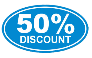 50% Discount Blue Sticker