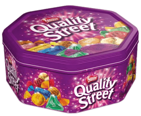 Quality Street Chocolate Tin Side View