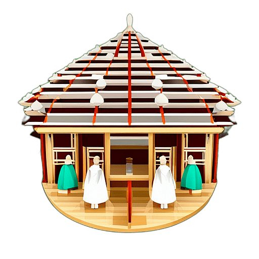 A teahouse in japan where traditional koto players serenade the guests. low poly app icon