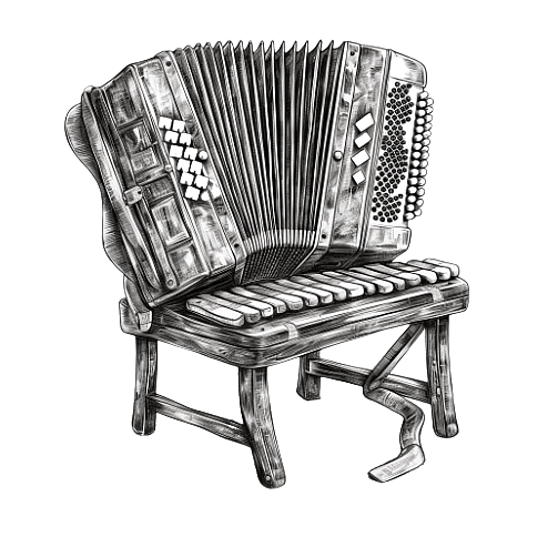 black and white vintage accordeon on a bench
