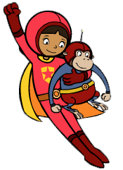 WordGirl Flying Up With Captain Huggy Face