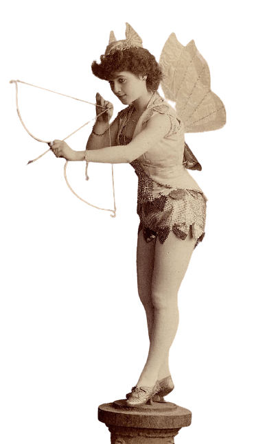 Victorian Burlesque Actress Cupid Angel With Bow On A Plinth