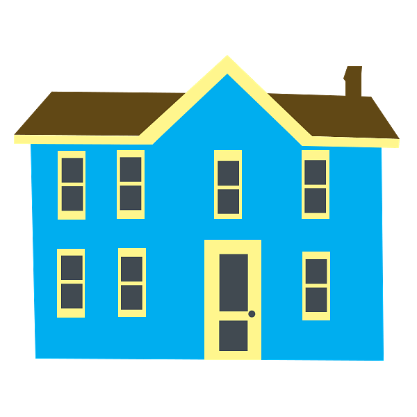 Blue House with Yellow Windows