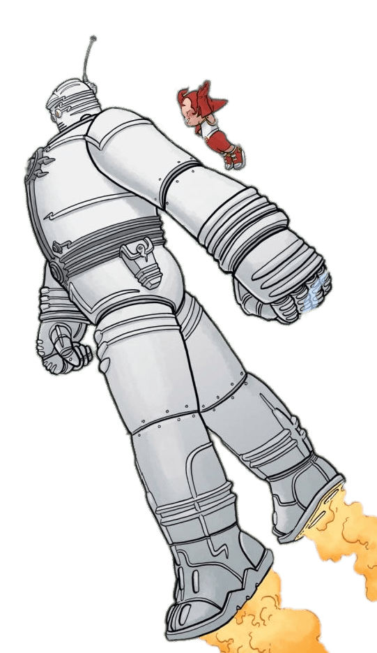 Big Guy and Rusty the Boy Robot In the Air