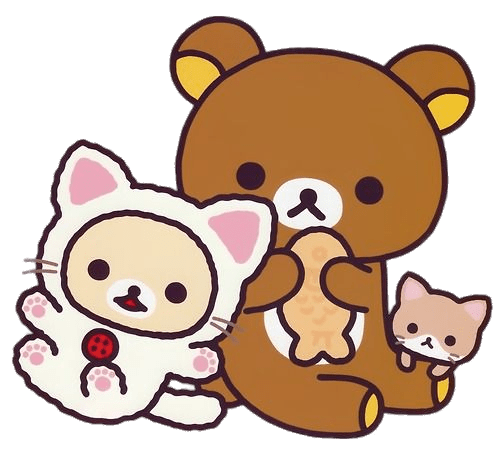 Rilakkuma Bear and Cat Friends Eating Fish