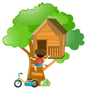 Boy Climbing Up A Treehouse