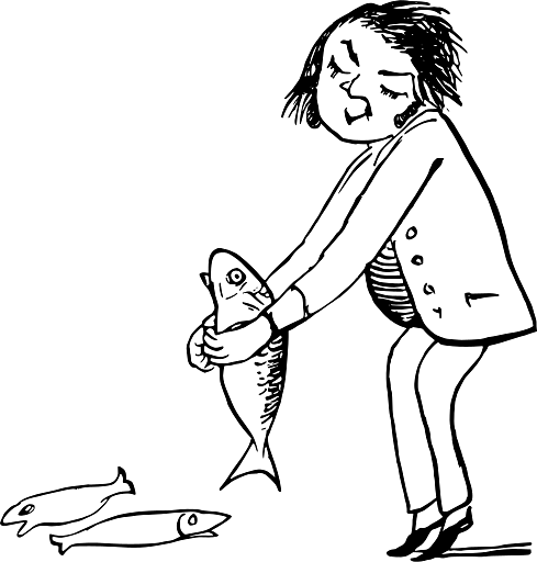 Edward Lear Drawing Man Holding on to Slippery Fish