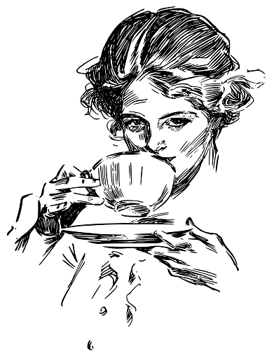 Illustration of a Lady Drinking a Cup of Coffee