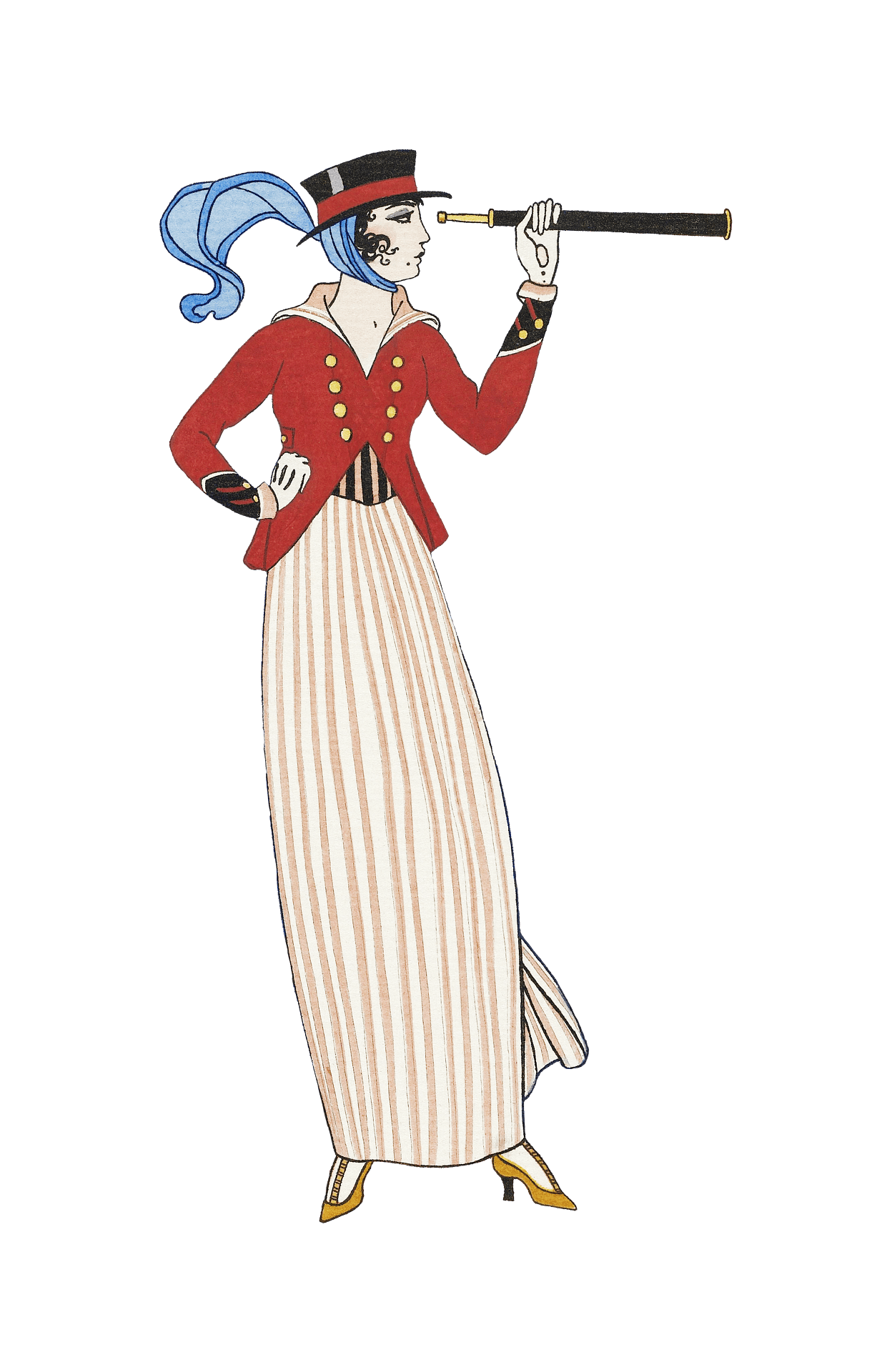 Woman Looking Into A Spyglass Retro Illustration