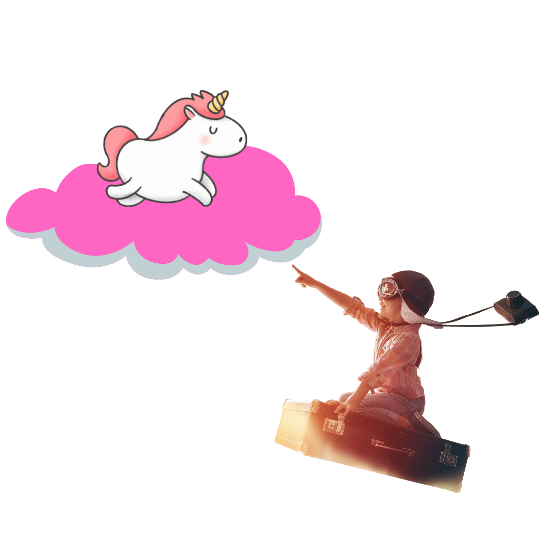 Boy Chasing A Unicorn On A Pink Fluffy Cloud