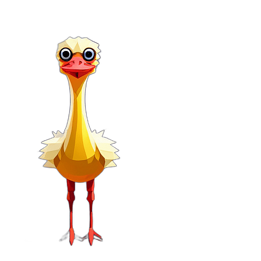 Ostrich, Cartoon Character - In The Style Of Pixar, Single View, No Shadow