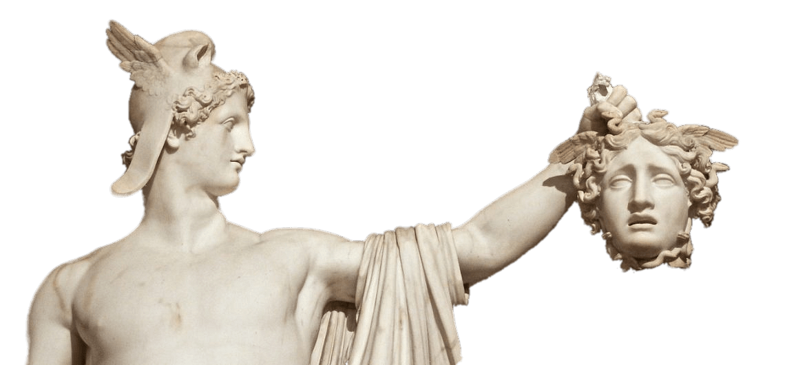 Perseus holding Medusa's head white marble statue