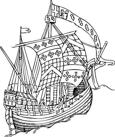 Medieval Ship with Large Sails