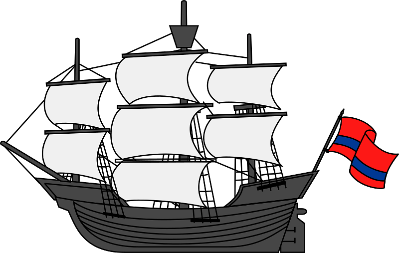 Sailing Ship with Red Flag