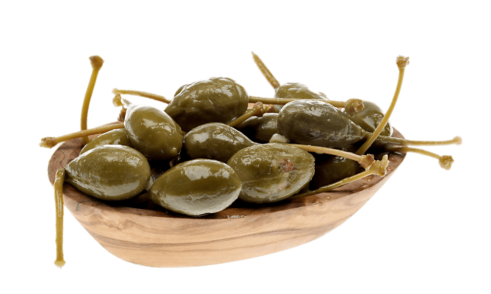 Fresh Capers In A Wooden Bowl