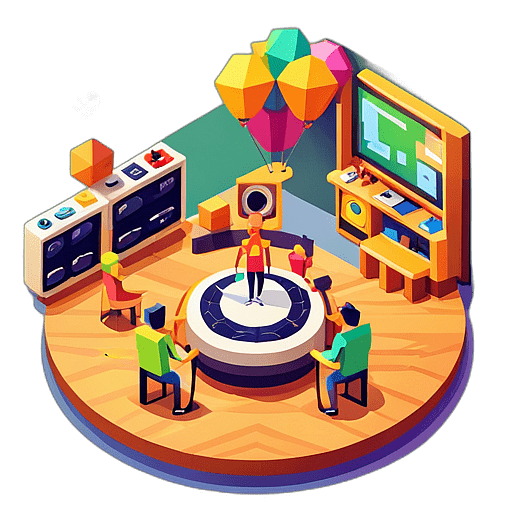 A lively children's party with a band playing catchy tunes making every toddler bop to the beat. low poly app icon