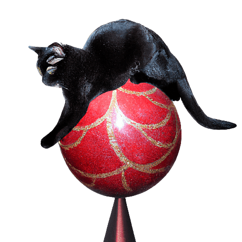 Black Cat Riding A Circus Ball, created with DALL-E