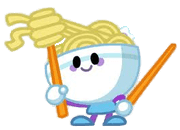 Suey the Bashful Bowlhead Holding Chopsticks